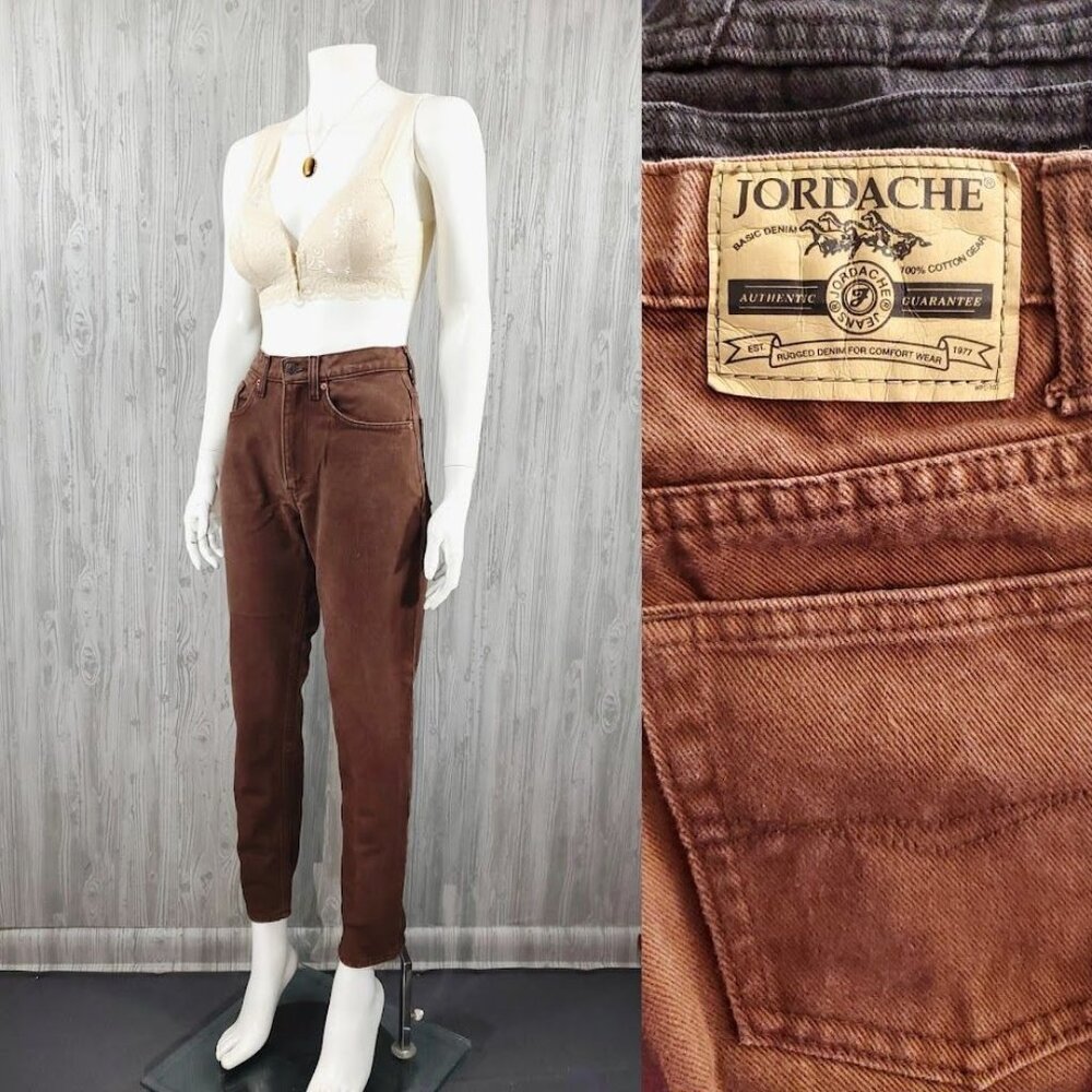 Vintage 90s Jordache Jean Mom Jean Tapered Leg High Waist Relaxed Brown Denim - Picture 1 of 8